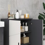 thumbnail of Badezimmerschrank 60x30x82 cm mit Doppeltür und verstellbaren Regalböden Grau, Holz, klarer Look für Bad und Wohnbereich