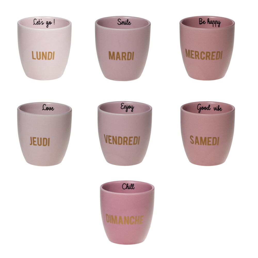 Coffret de 7 tasses Week 7 cm -  13.00 cl Rose Rectangulaire Porcelaine Table Passion 7.00x7.00 cm
