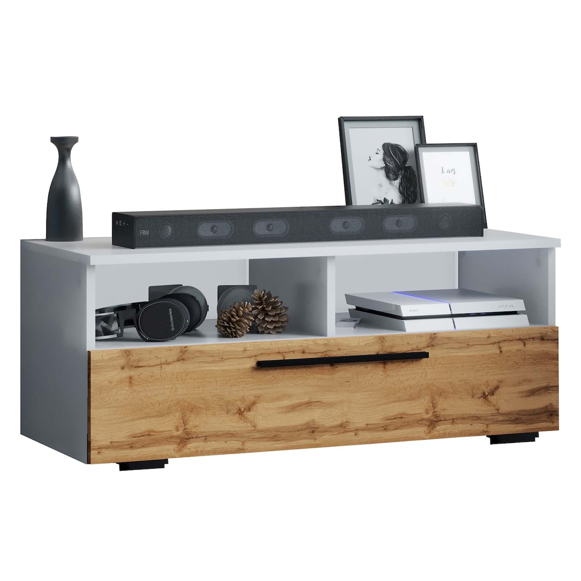 ArilaL TV Tisch 1 Klaptür 2 Ablagen weiß, Eiche dekor.