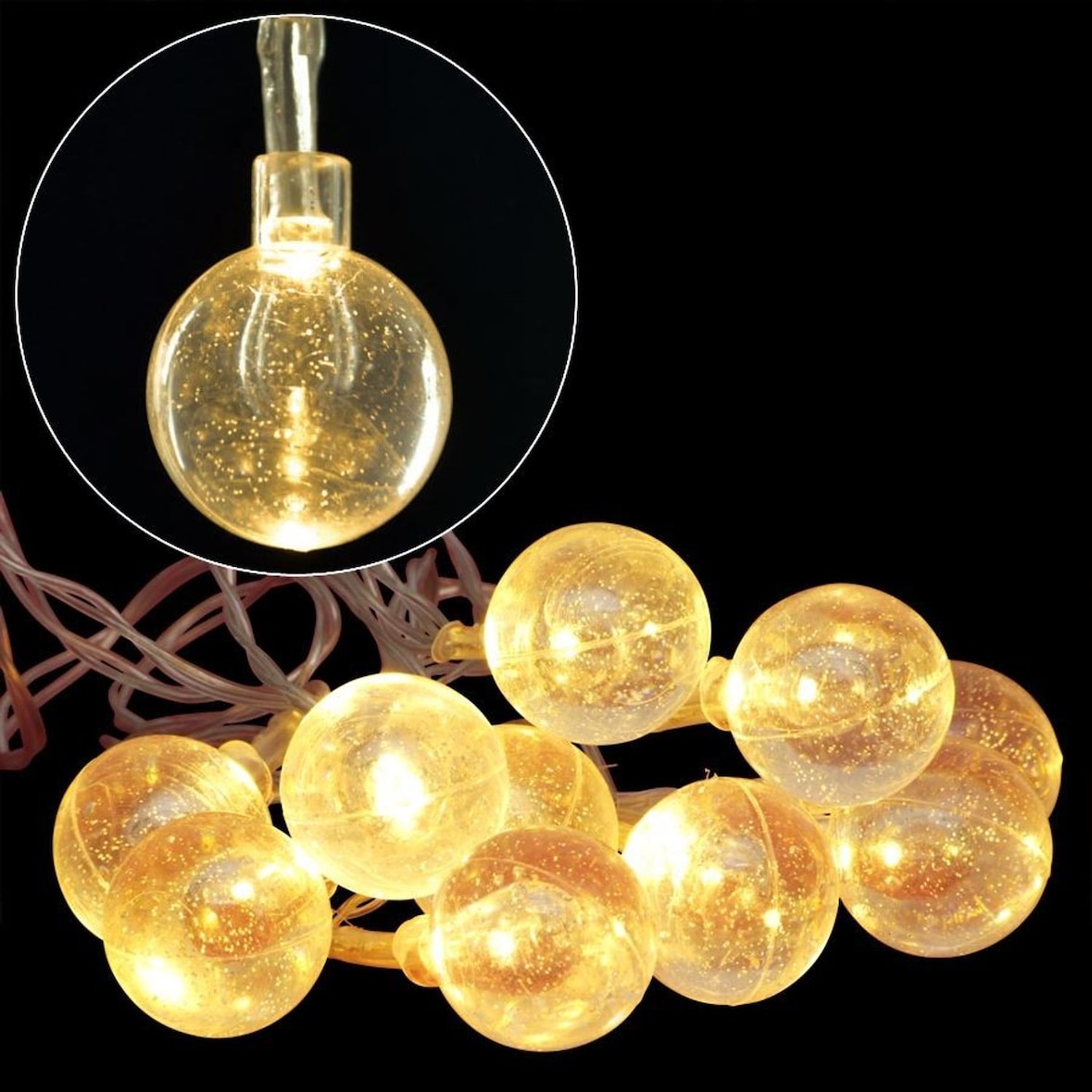 LED Lichterkette mit Glitzerkugeln Weihnachtsbeleuchtung warmweiß Weihnachten  Warmweiß Kugel