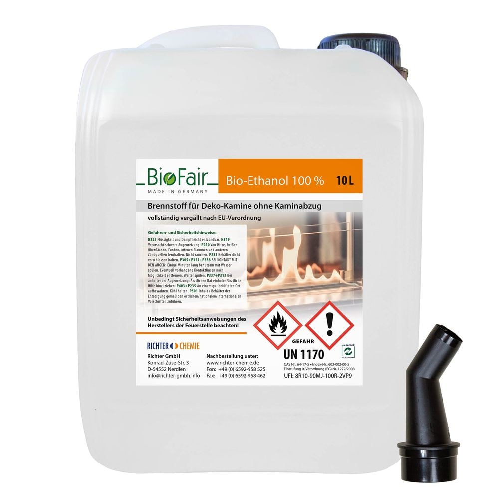 Bioethanol 100% im 10-Liter-Kanister für Ethanol-Kamine-1 x 10 Liter