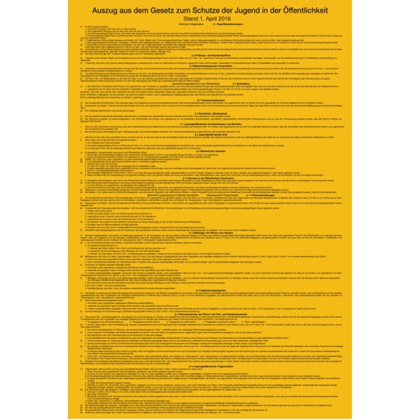 Aushang, Auszug aus dem Jugendschutzgesetz (JuSchG) - 400x590x1.5 mm Kunststoff