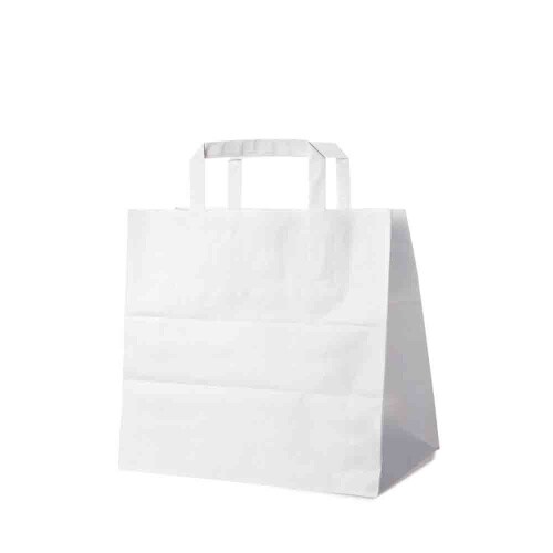 250 Papiertragetaschen weiß 26 + 17 x 25 cm – Einkaufstaschen mit Innenhenkel