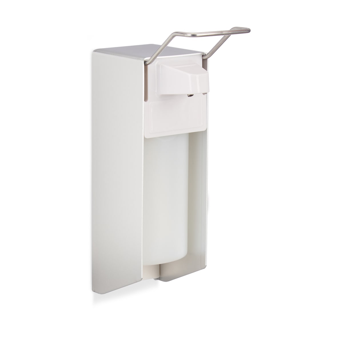 Relaxdays Eurospender 500 ml, Seifenspender Wandmontage, Desinfektionsmittelspender, Bügel-Mechanik, weiß