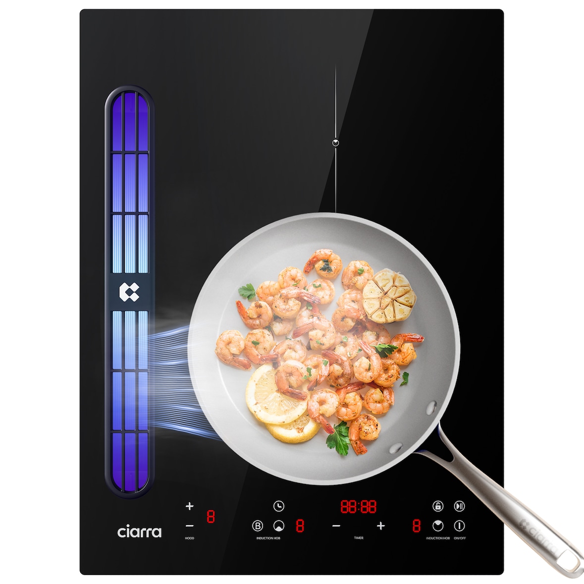 CIARRA Placa de Cozinha com Exaustor CIARRA ONE 39 cm Boost Touch-Control com 2 Placas Timer Stop & Go CBBEH392B