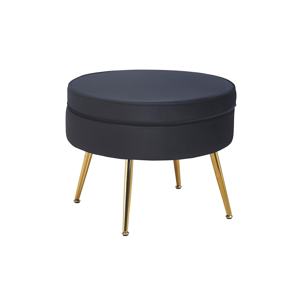 SalesFever Pouf | rond | Housse en tissu velours noir | Cadre en métal doré | L 52 x P 52 x H 41 cm