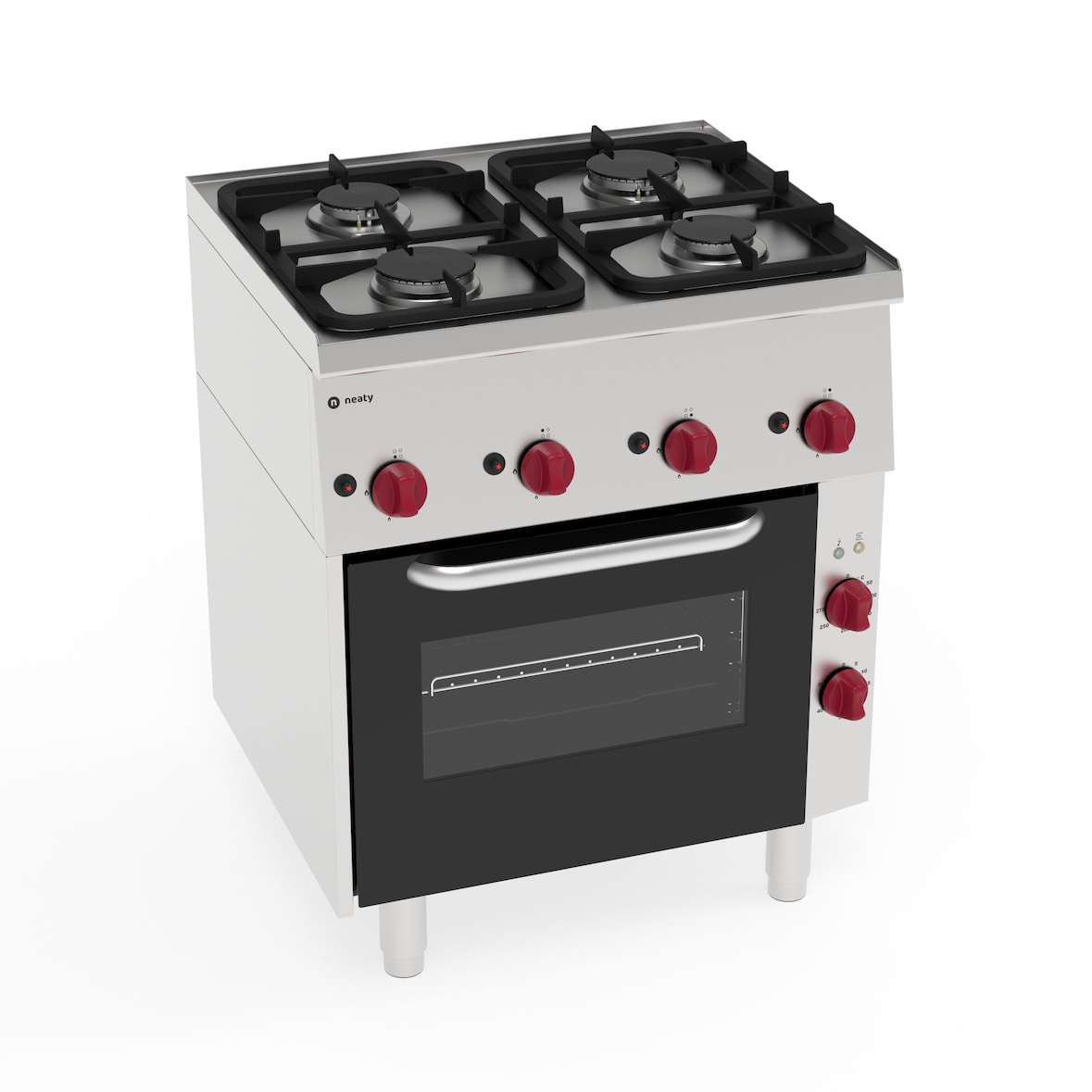 neaty - Cucina gas 4 fuochi con forno elettrico a convezione con 1 griglia ed 1 teglia.