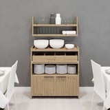 thumbnail of LES ARTISANS DU BOIS BUFFET DE SERVICE BAS EN BOIS MASSIF TEINTE VERNI NEBRASKA L 100 x P 40 x H 105 CM