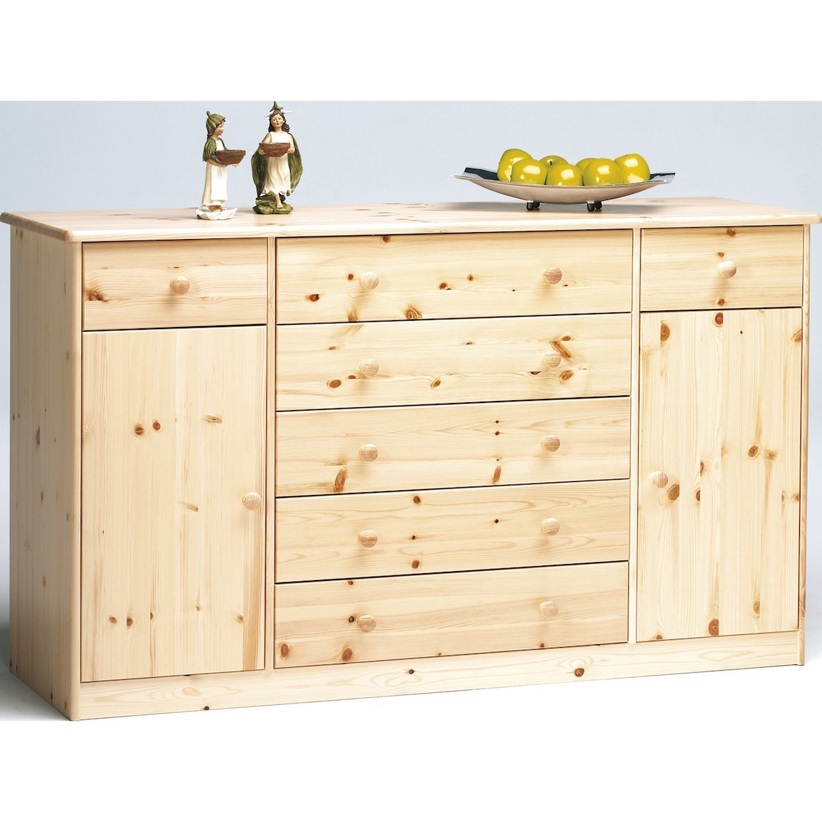 Kommode Highboard Anrichte Sideboard Kiefer natur 7 Schubladen, 2 Türen 90.50-31