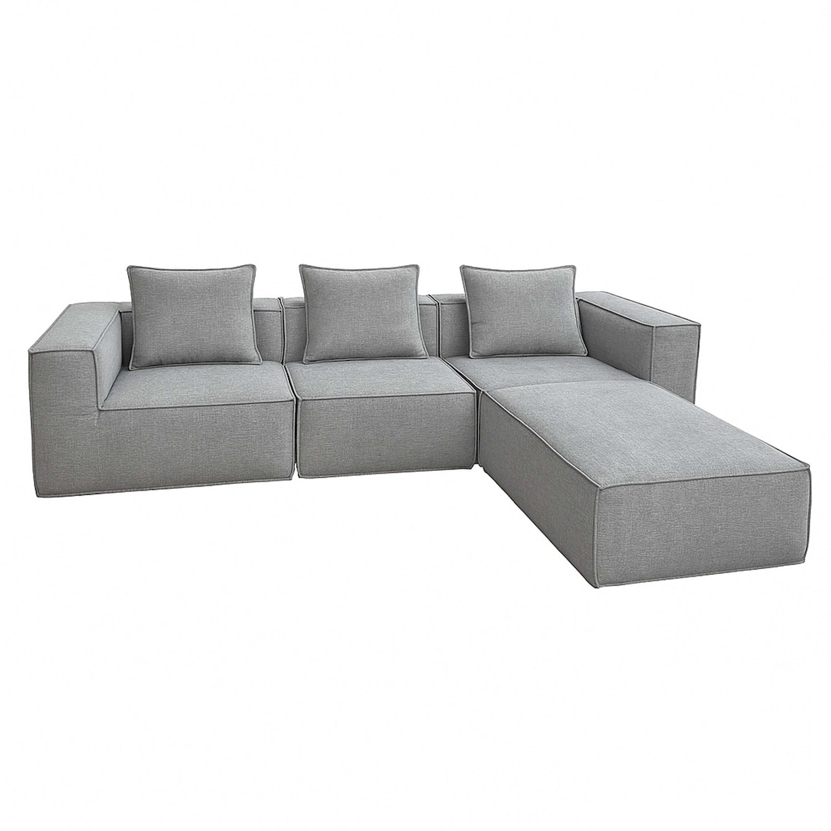 Sofá em L HWC-O54, sofá lounge com otomano, modular extensível direita/esquerda, tecido/têxtil 63x270x190cm ~ cinzento claro