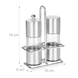 thumbnail of Relaxdays Gewürzstreuer, Gewürzmühle, 2er Set, Edelstahl Ständer, Salz & Pfeffer, Pfeffermühle Keramikmahlwerk, silber