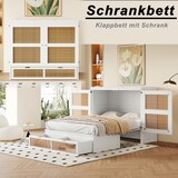 thumbnail of Schrankbett 140x200 Murphy-Bett platzsparend mit Stauraum Rattan-Design Schubladen Lattenrost Möbel Schlafzimmer Modern Weiß