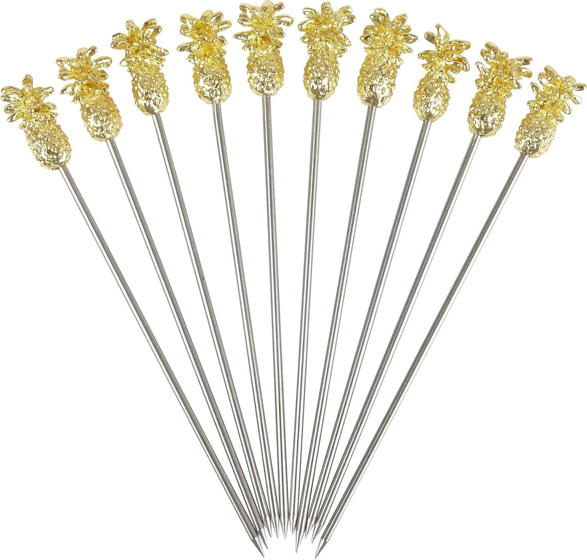 Conjunto de 10 Espetos Abacaxi 12cm Dourado