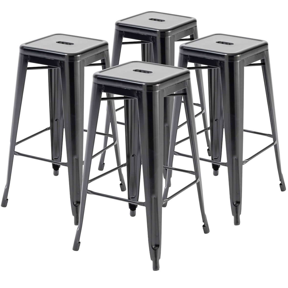 Lot de 4 tabourets de bar en acier noir mat