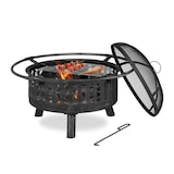 thumbnail of Relaxdays Feuerschale mit Grillrost & Funkenschutz, Schürhaken, Kohlerost, Ø 75 cm, Feuerstelle Garten, schwarz/silber