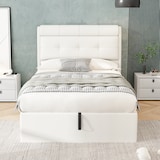 thumbnail of Polsterbett 90x200 cm mit hydraulischem Bettkasten und verstecktem Stauraum – modernes Design aus PU Weiß