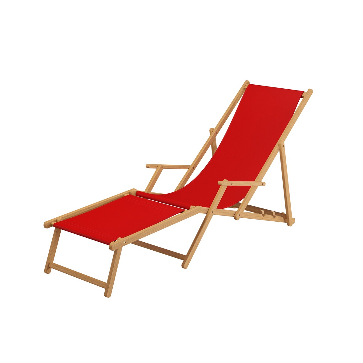 Gartenliege Liegestuhl rot Fußteil Deckchair Buche Sonnenliege Strandliege klappbar 10-308 N F