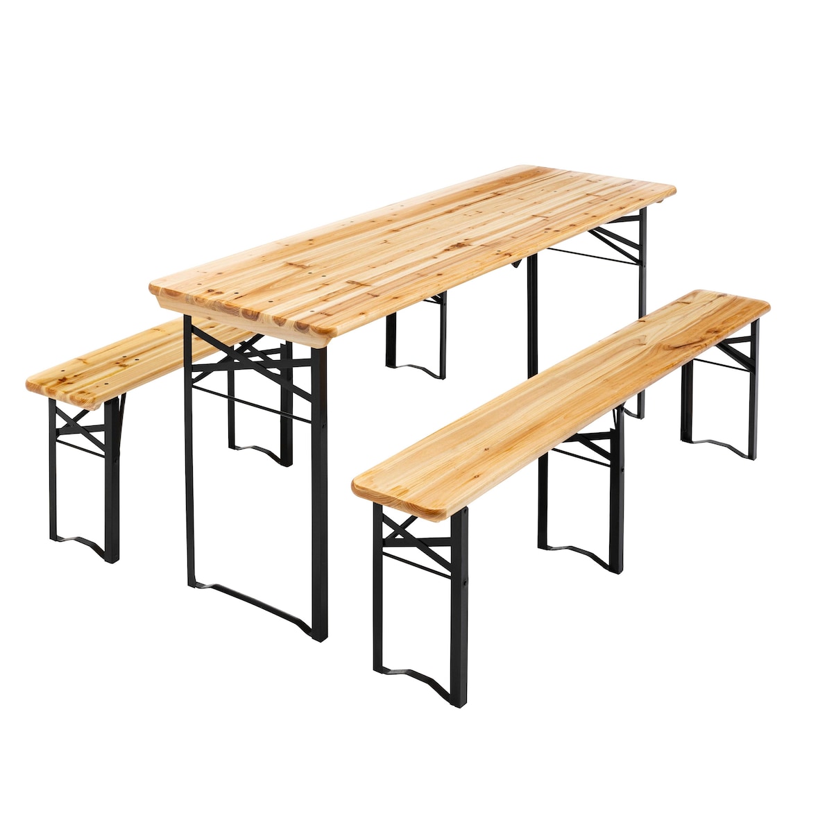 Conjunto cervecero con mesa y 2 bancos plegables de madera 180 cm Oviala