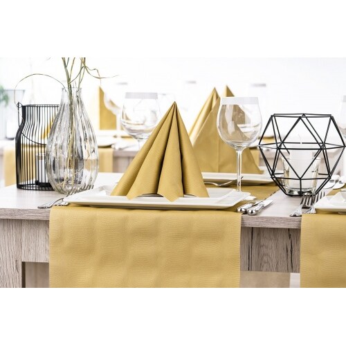 Mank Airlaid Tischläufer im Prägedruck Ludo in Gold, 40 cm x 24 m, 1 Stück - Tischtuch Tischband Retro Ornamente Struktur