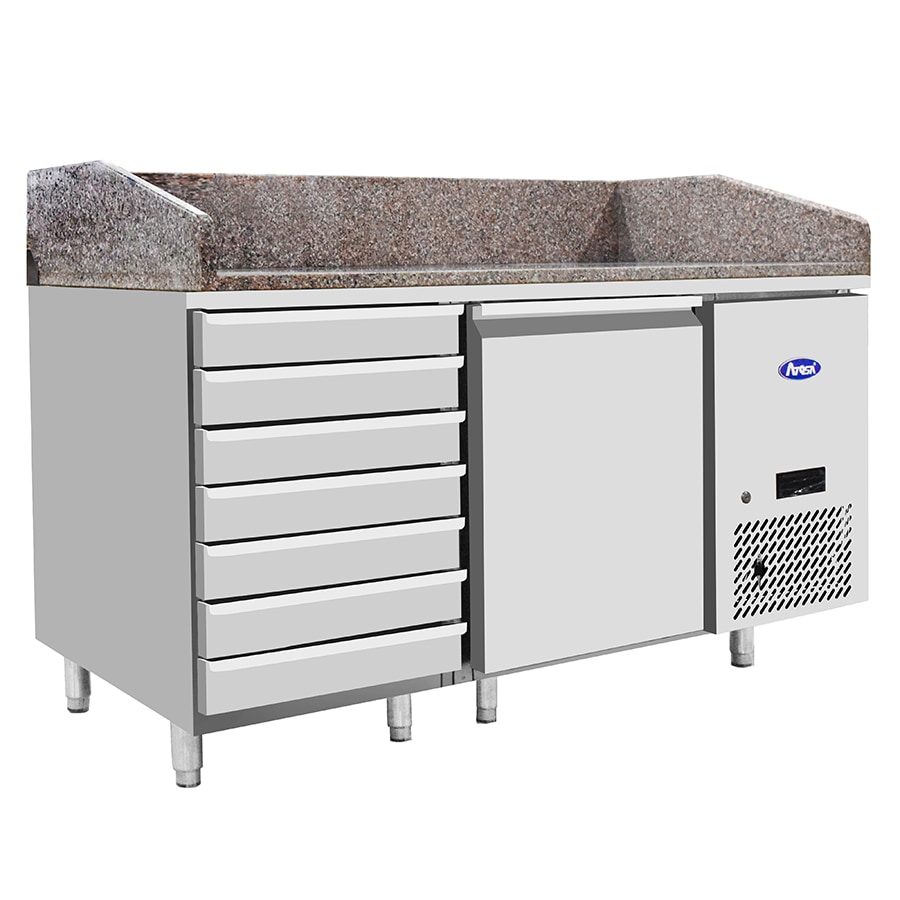 Atosa, Banco Pizza 1 cassetto e 1 porta 800 TN, piano in granito, corpo acciao inox, 1510 x 800 x 840 mm (L x P x A)