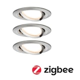 thumbnail of Paulmann LED Einbauleuchte Smart Home Zigbee Nova Plus Coin Basisset schwenkb rnd 84mm 50° 3x6W 3x470lm 230V dimmbar 2700K Eisen gebürstet 92959