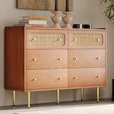 thumbnail of Merax Rattan Schubladenkommode mit 6 Schubladen Sideboard Highboard B120 x T40 x H90 cm Braun