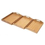 thumbnail of 3er Set Tablett HWC-B86, Serviertablett Holztablett Frühstückstablett Dekotablett, Bambus