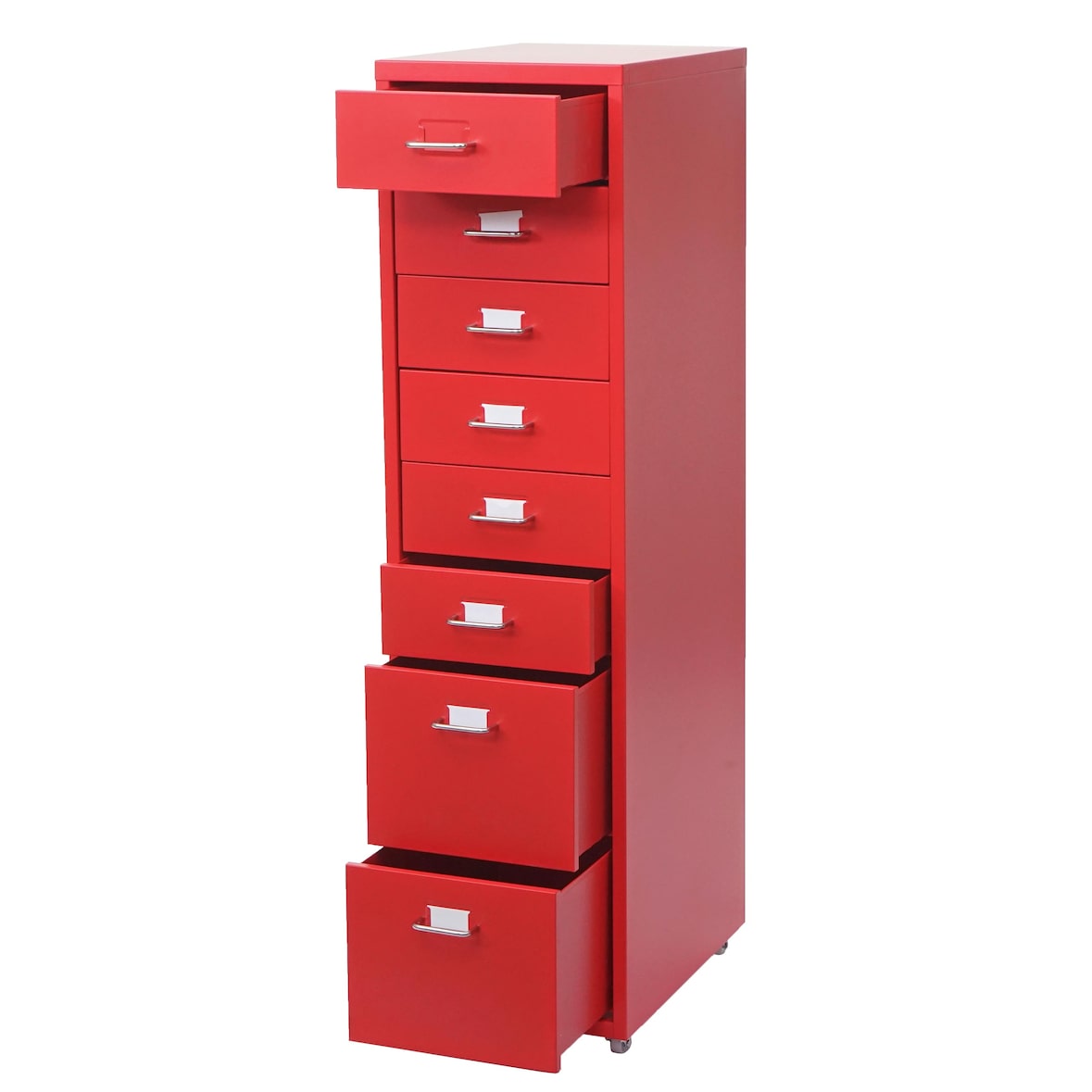 Rollcontainer Boston T851, Schubladenschrank Stahlschrank, 110x28x41cm 8 Schubladen ~ rot