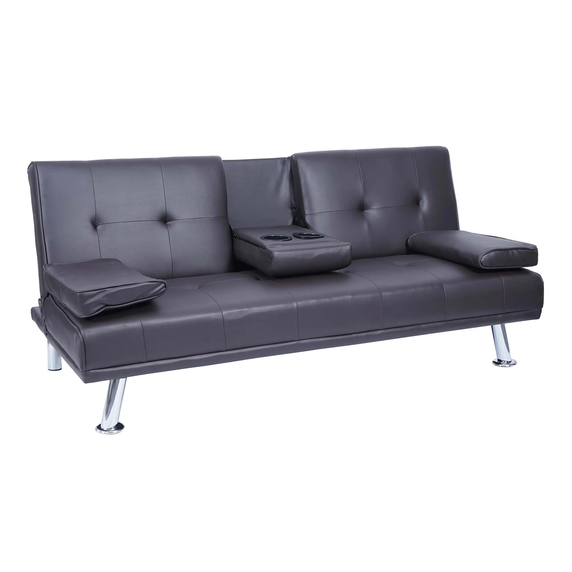 Décoshop26 - Dreisitzer-Schlafsofa mit ausklappbaren Getränkehaltern verstellbarer Rückenlehne 166 x 97 cm braunes Kunstleder 04_0010967