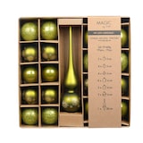 thumbnail of 19 Weihnachtskugeln Glas 5-6cm mit Spitze Set Glitzer Motiv Christbaumkugeln Weihnachtsbaumkugeln Christbaumspitze Christbaumschmuck Deko Olivgrün