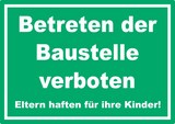 thumbnail of Betreten der Baustelle Schild grün-weiß A6 Rückseite selbstklebend