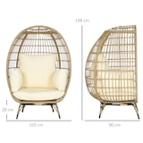 thumbnail of Gartensessel Rattanoptik Korbform Khaki 105x90x148 cm mit Sitz und Rückenkissen 12 cm Stahlrahmen pulverbeschichtet verstellbare Füße