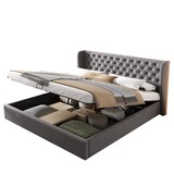 thumbnail of Chesterfield-Style Samt Polsterbett 180x200 mit Hydraulik-Bettkasten, hohem Kopfteil, Veloursstoff inkl, Lattenrost Grau