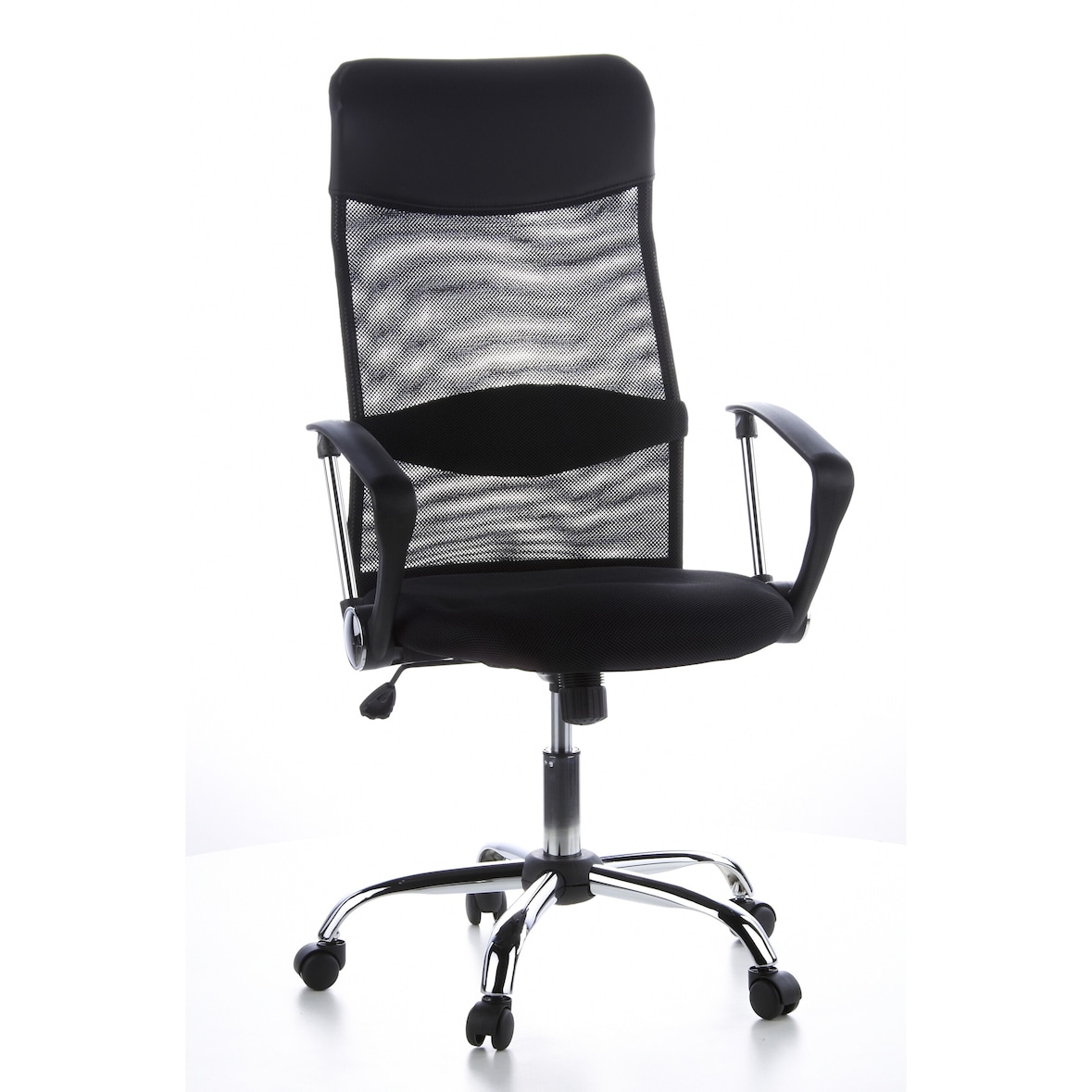 Bürostuhl Chefsessel Schreibtischstuhl / ARIA HIGH Netzstoff / Kunstleder schwarz Chrom hjh OFFICE