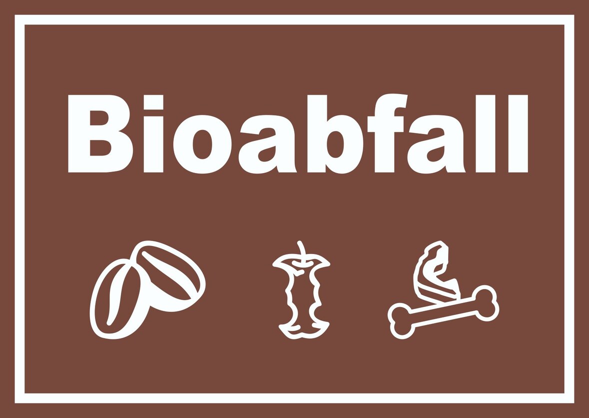 Bioabfall Mülltrennung Schild Text Symbol Essen waagerecht A6 Rückseite selbstklebend