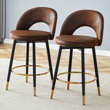 thumbnail of Barhocker Stoff Braun/Schwarz mit Metallgestell, 360° drehbar, mit Rückenlehne und Fußstütze