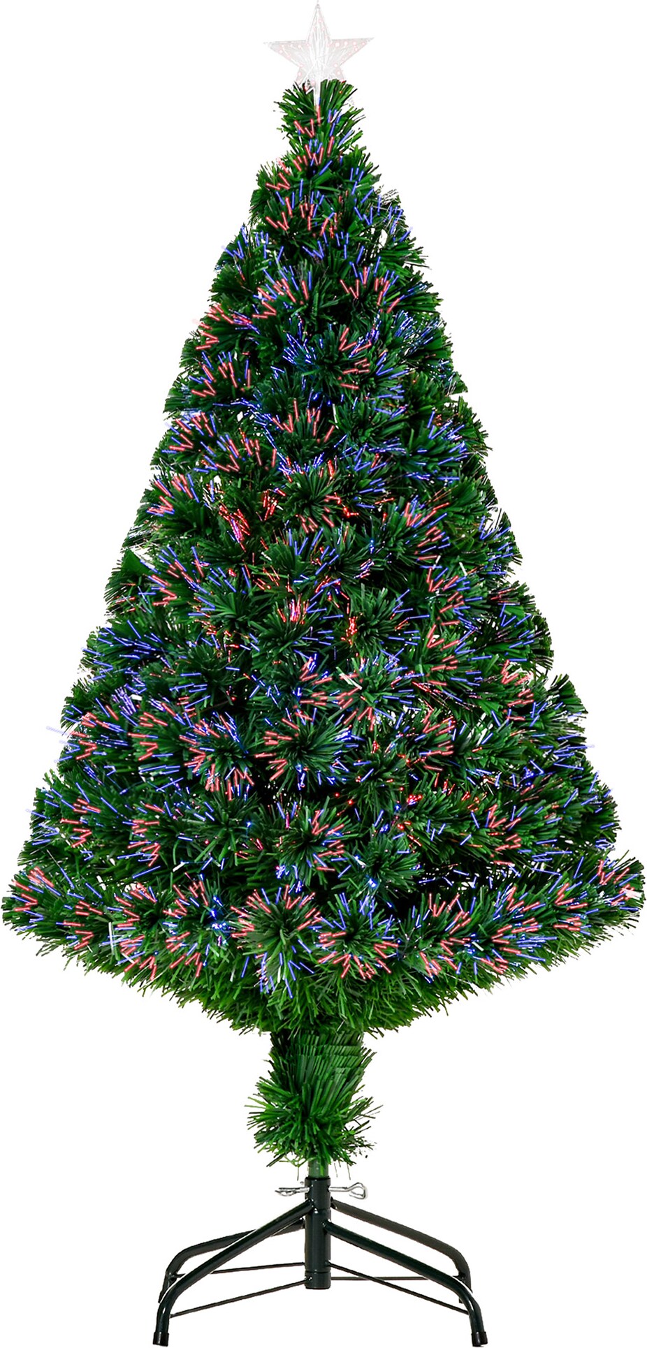 Ein künstlicher Weihnachtsbaum mit bunten Lichtern.