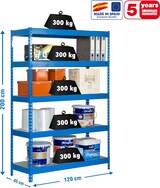thumbnail of SimonRack Estantería Industrial, 2000x1200x450 mm, 300 kg de Punto Flexión, 5 Estantes Metálicos, Estantería Garaje, Azul/Galva - Bricoforte
