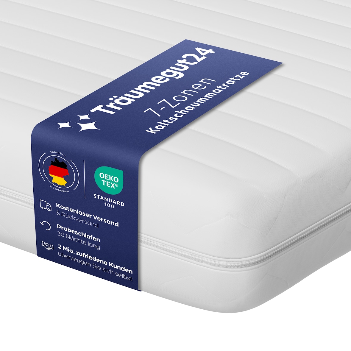 Träumegut24 - AquaFlex 7-Zonen Kaltschaumatratze 80x200cm | H2&H3 | Hypoallergen | Bezug abnehmbar & waschbar | OEKO-TEX | (10cm, 80x200cm)