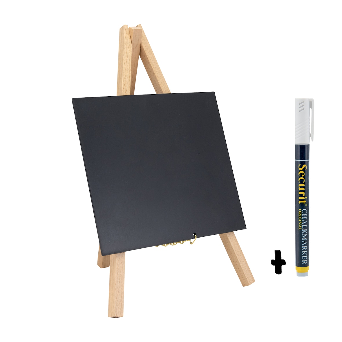Securit® Mini Ardoise de table sur chevalet - Bois finition hêtre laqué - Feutre-craie inclus
