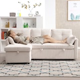 thumbnail of Modulares Schlafsofa mit Stauraum, wechselbarer Chaiselongue, Fleecebezug, umwandelbar zum Sofa-Bett, ideal für 100x200 cm, Beige