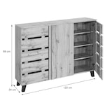 thumbnail of Dressoir HWC-M46, ladekast dressoir, 3 deuren 8 opbergvakken 88x120x34cm, natuurlijke kleur