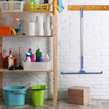 thumbnail of Relaxdays Wasserschieber mit Teleskopstiel, HxB: 84–135 x 52 cm, Gummilippe, Edelstahl, Gelenk verstellbar, silber/blau