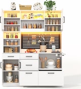 thumbnail of Merax Keukenkast 145 x 40 x 185 cm met led en stopcontacten, buffetkast, werkblad en 5 laden, wit