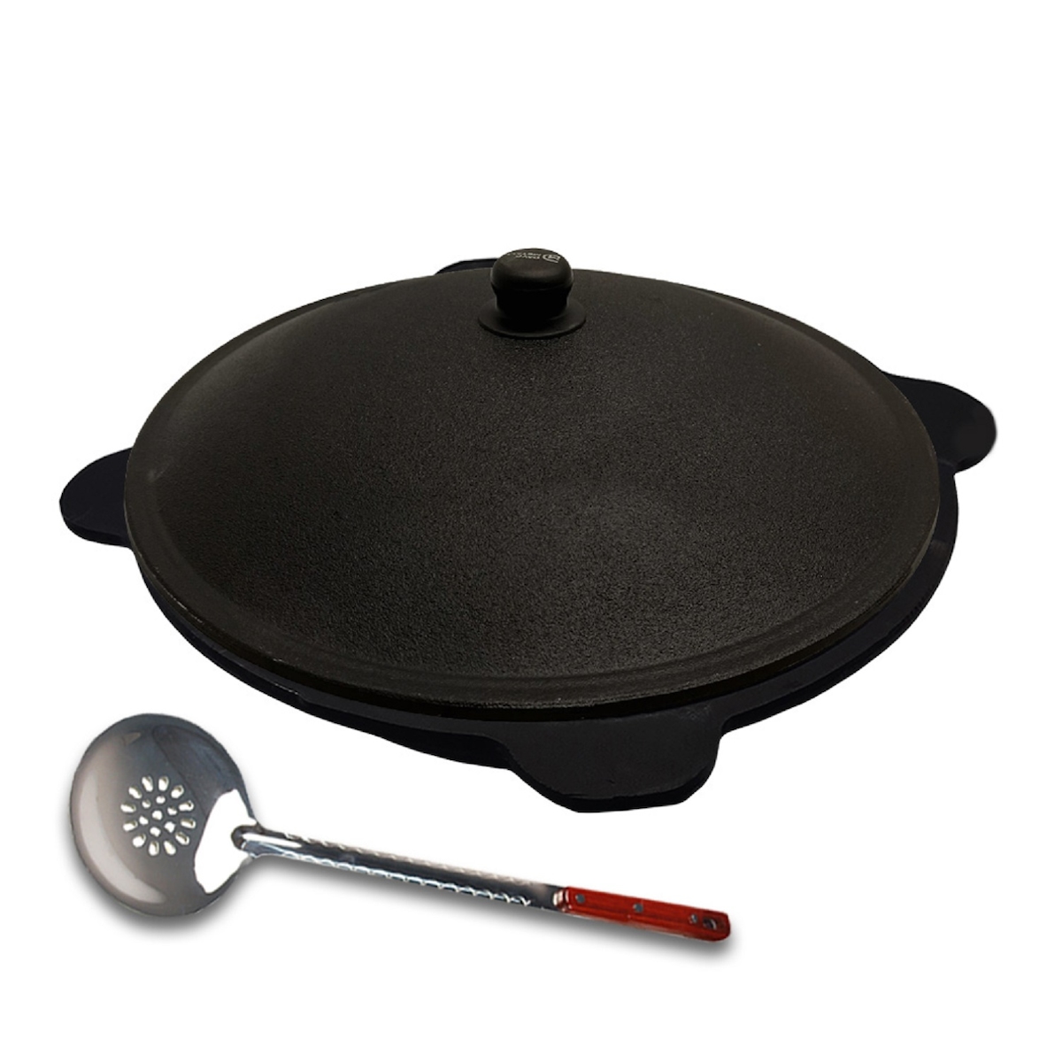 Olymp Handels GmbH Kazan Gusseisen mit Schaumlöffel usbekischer Kasan 12 Liter Aludeckel