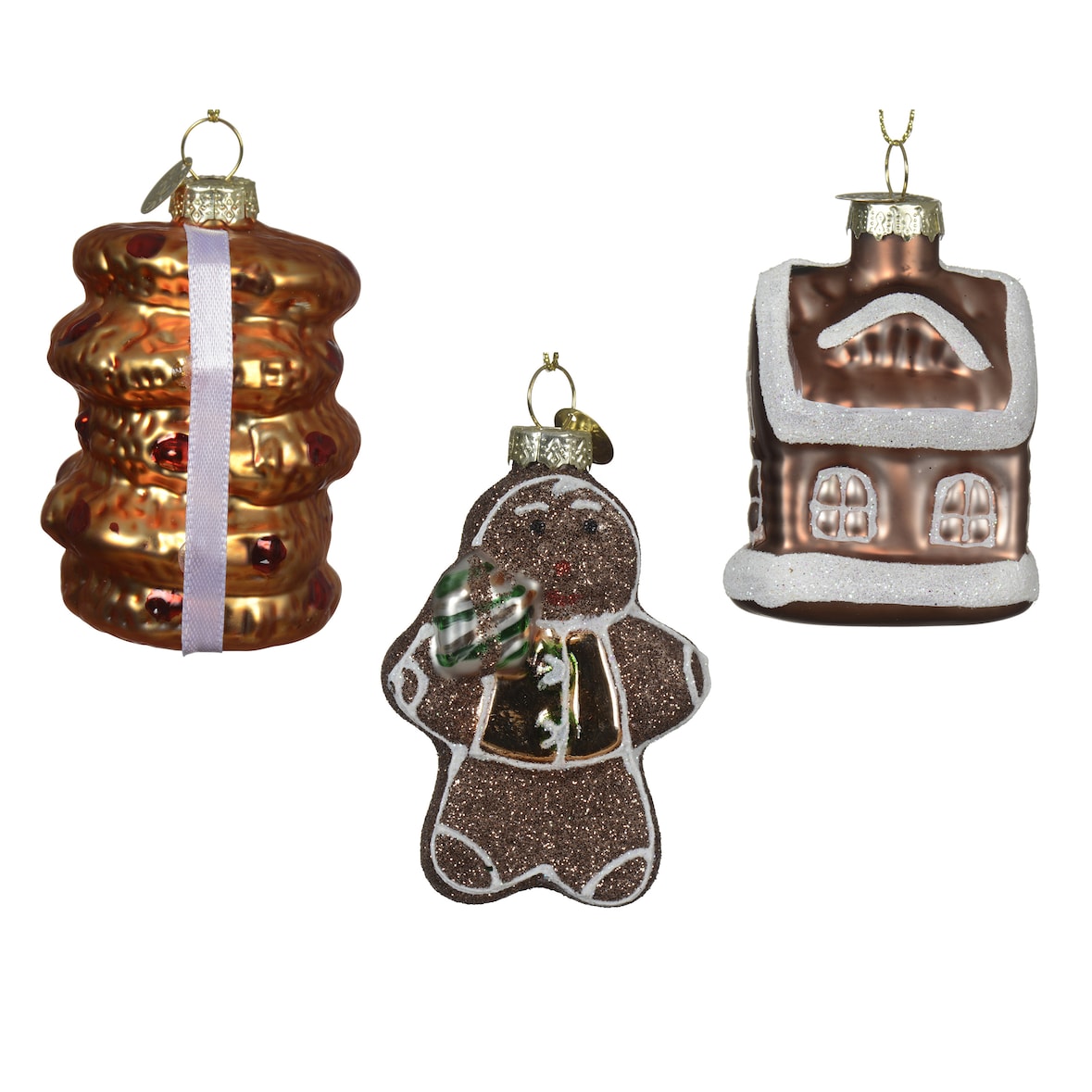 Christbaumschmuck Glas 7cm Lebkuchen Figuren 3er Set Weihnachtsbaum Anhänger Weihnachten Weihnachtsbaumschmuck Lebkuchenmann Lebkuchenhaus Braun