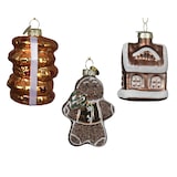 thumbnail of Christbaumschmuck Glas 7cm Lebkuchen Figuren 3er Set Weihnachtsbaum Anhänger Weihnachten Weihnachtsbaumschmuck Lebkuchenmann Lebkuchenhaus Braun