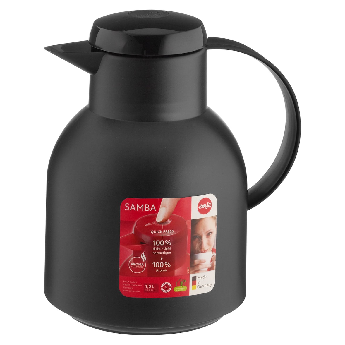 Emsa Isolierkanne Samba Quick Press Polypropylen (PP) 1 l schwarz