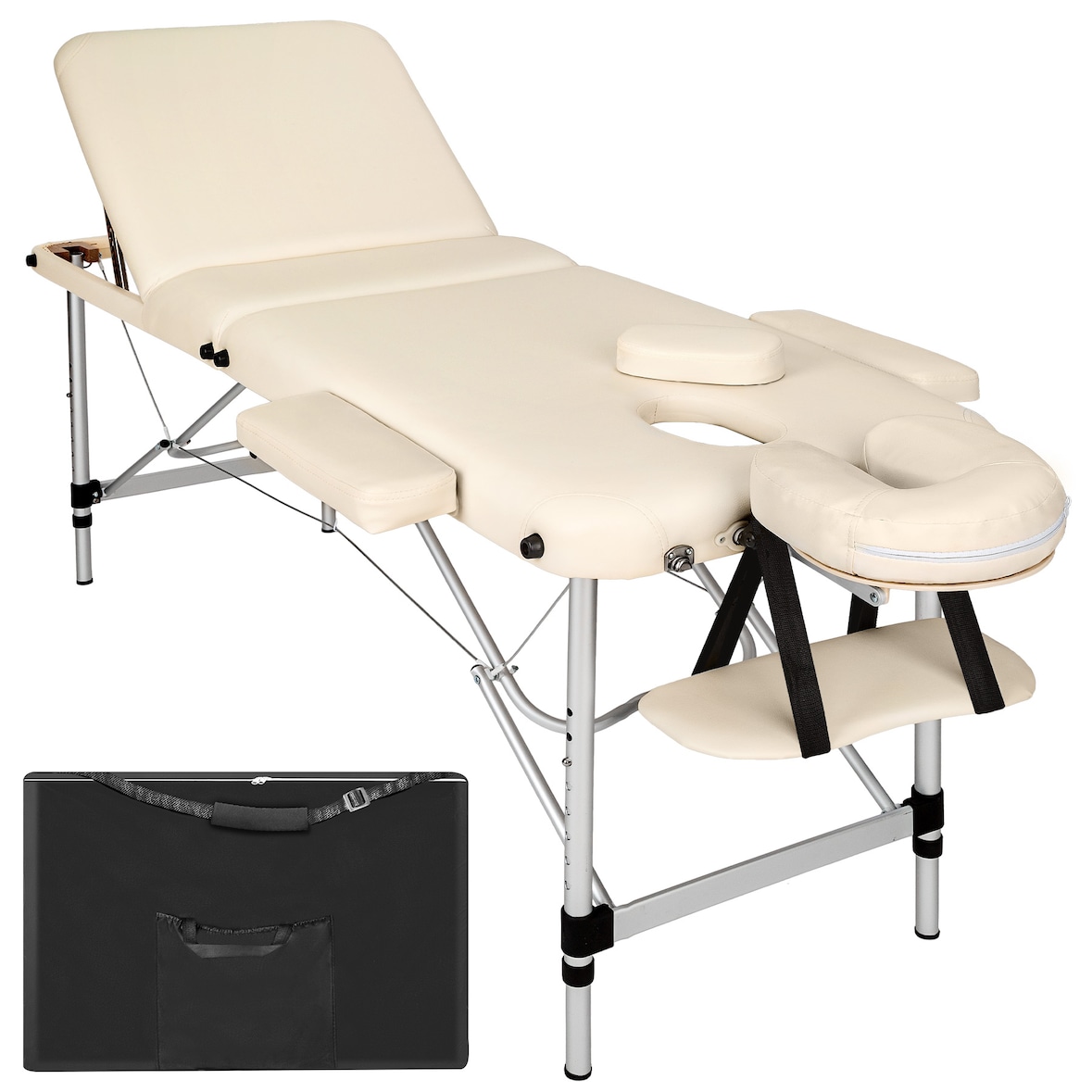3 Zonen Massageliege mit 5cm Polsterung und Aluminiumgestellbeige