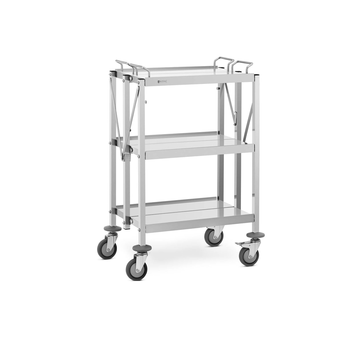 Royal Catering Carro de servicio - 3 estantes - 58 x 40 cm - 90 kg - Plegable -